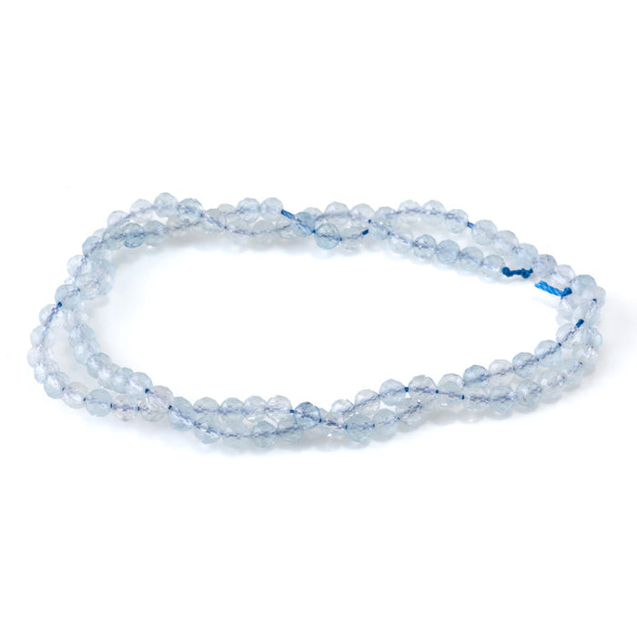 This is a Dakota Stones 4mm Aquamarine Gemstone strand with natural AAA grade faceted round beads in 15-16 inch strand.