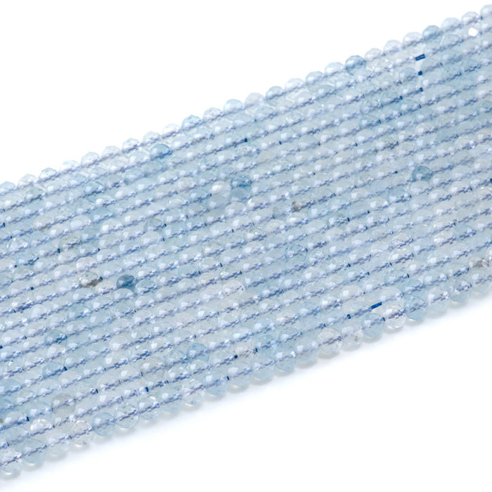 This is a Dakota Stones 4mm Aquamarine Gemstone strand with natural AAA grade faceted round beads in 15-16 inch strand.