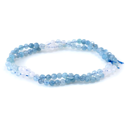 This is a Dakota Stones 4mm Aquamarine Banded Gemstone strand with faceted round beads in 15-16 inch strand.