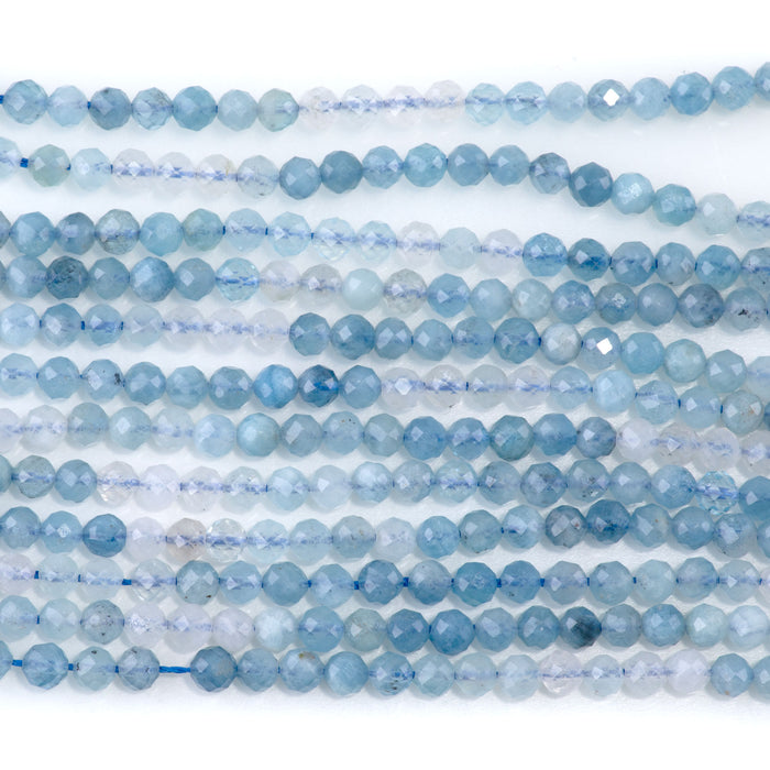 Aquamarine 4mm Banded Faceted Round - 15-16 Inch