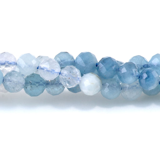 This is a Dakota Stones 4mm Aquamarine Banded Gemstone strand with faceted round beads in 15-16 inch strand.
