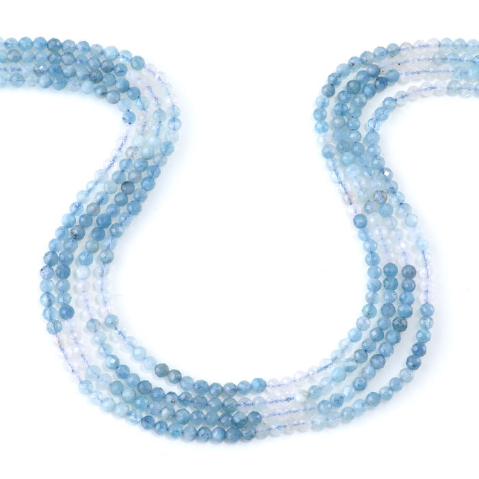 Aquamarine 4mm Banded Faceted Round - 15-16 Inch
