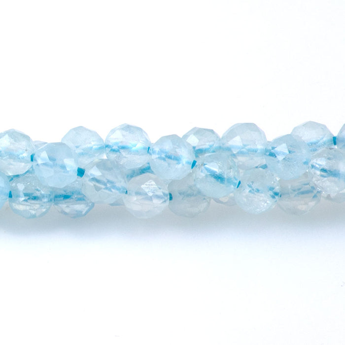 Aquamarine 4mm Faceted Round Banded AAA Grade - 15-16 Inch