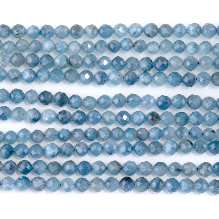 Devil Aquamarine 4mm Faceted Round A Grade Bead - 15-16 Inch
