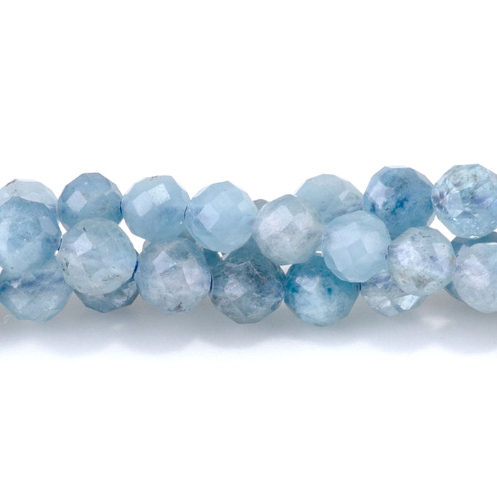 Devil Aquamarine 4mm Faceted Round A Grade Bead - 15-16 Inch