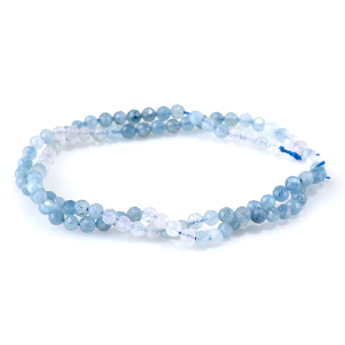 Devil Aquamarine 4mm Banded Faceted Round Bead - 15-16 Inch