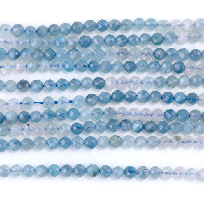 Devil Aquamarine 4mm Banded Faceted Round Bead - 15-16 Inch