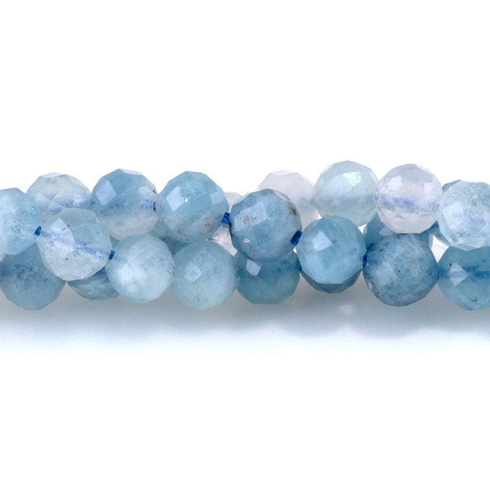Devil Aquamarine 4mm Banded Faceted Round Bead - 15-16 Inch