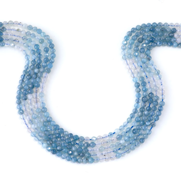 Devil Aquamarine 4mm Banded Faceted Round Bead - 15-16 Inch