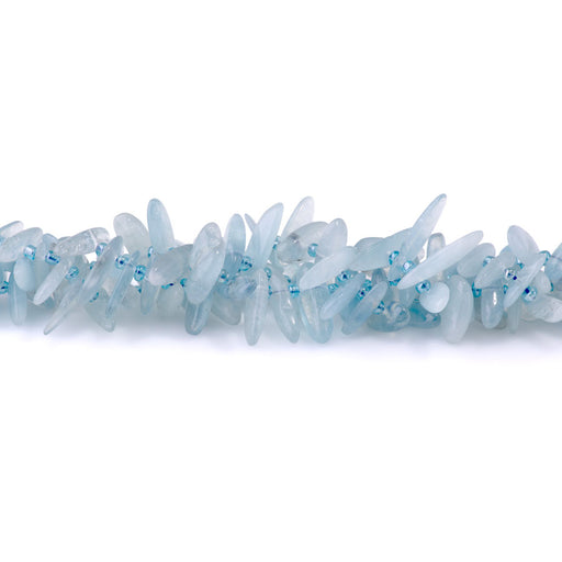 This is a Dakota Stones 5x10-20mm Aquamarine Top Drill Teeth Gemstone strand of round beads in 15-16 inch strand.