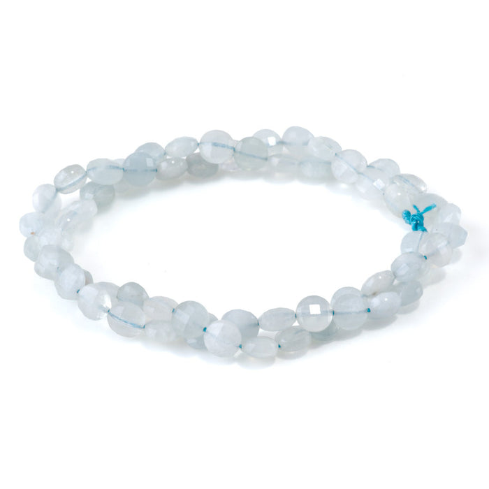 This is a Dakota Stones 6mm Aquamarine Gemstone strand with A grade faceted coin beads in 15-16 inch strand.