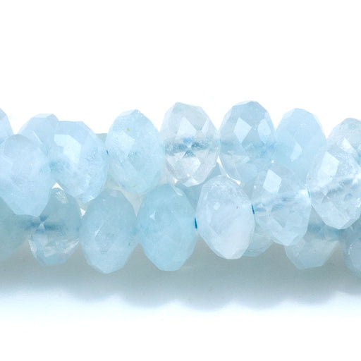 This is a Dakota Stones 6mm Aquamarine Gemstone strand with A grade faceted rondelle beads in 15-16 inch strand.