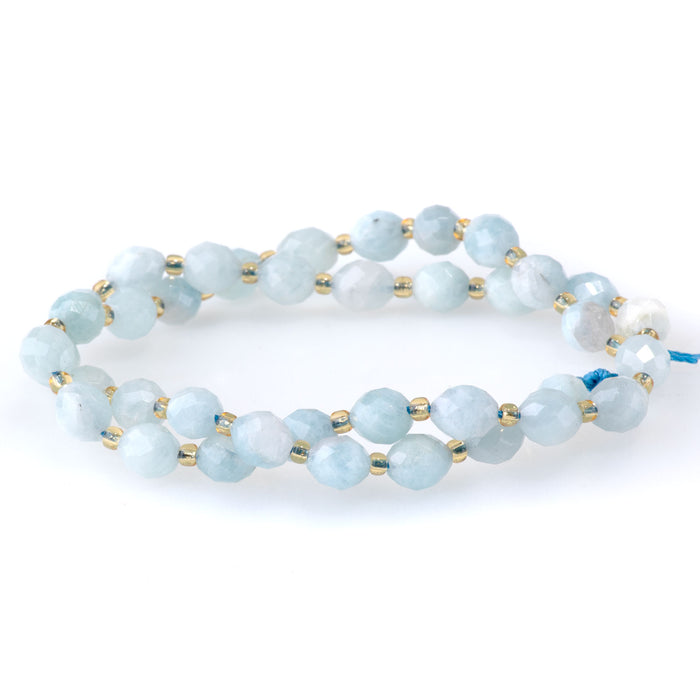 Aquamarine 7x8mm Faceted Rice Bead - 15-16 Inch