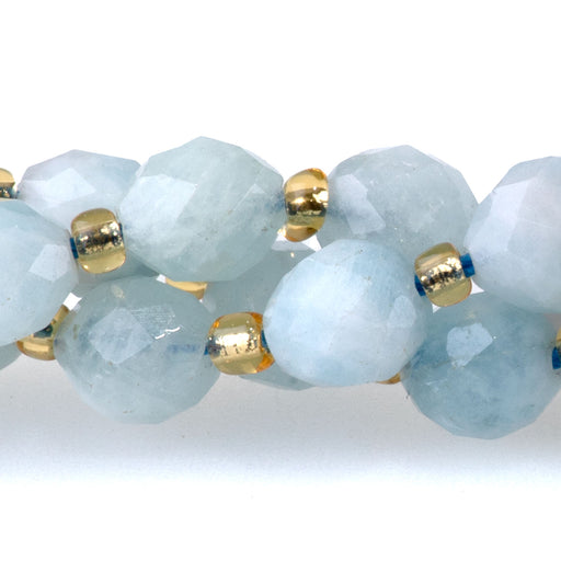 This is a Dakota Stones 7x8mm Aquamarine Egg Gemstone strand with faceted beads in 15-16 inch strand.
