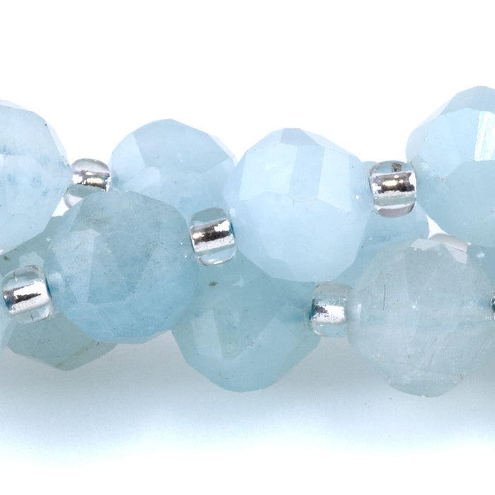 Aquamarine 7x8mm Faceted Nugget A Grade - 15-16 Inch