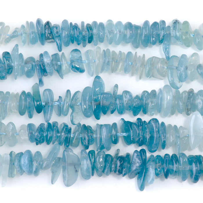 Devils Aquamarine 9-11mm Banded Chips - 15-16 Inch