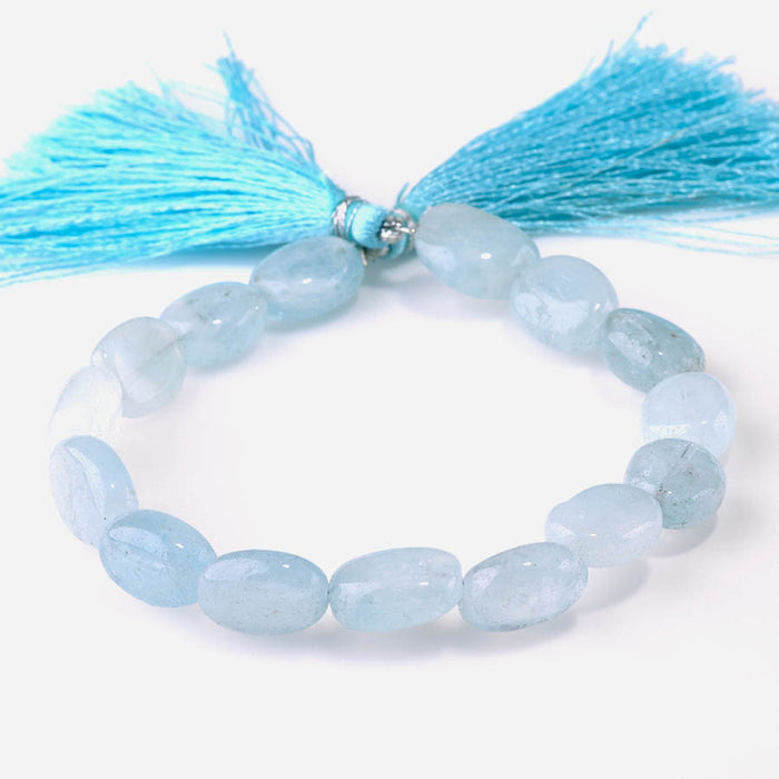 Aquamarine 9x12-12x14mm Flat Oval Tumble Nugget - 8 Inch