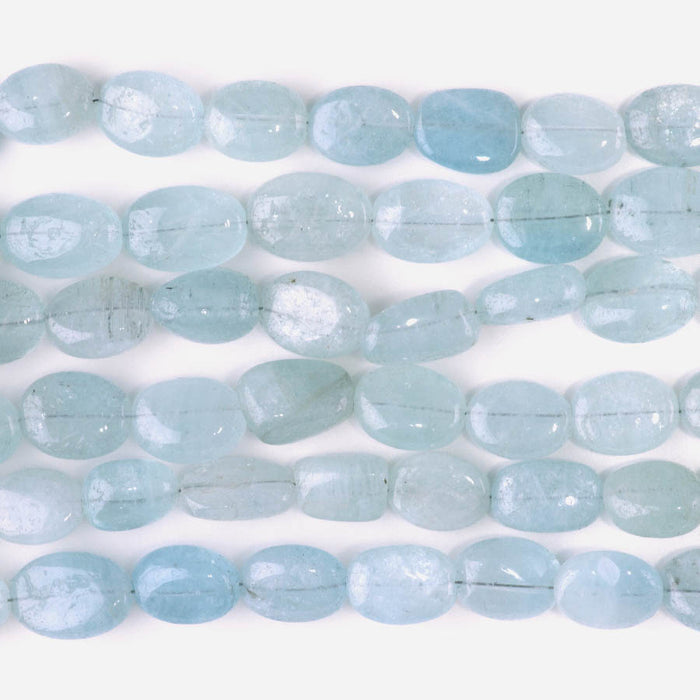 Aquamarine 9x12-12x14mm Flat Oval Tumble Nugget - 8 Inch
