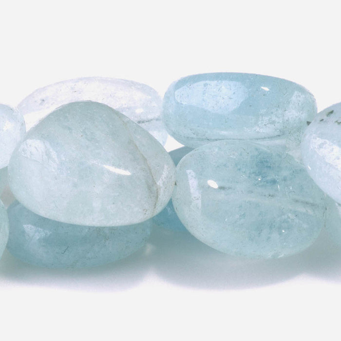 Aquamarine 9x12-12x14mm Flat Oval Tumble Nugget - 8 Inch