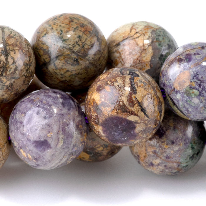 Violet Aqua Terra Impression Jasper 10mm Round - 15-16 Inch