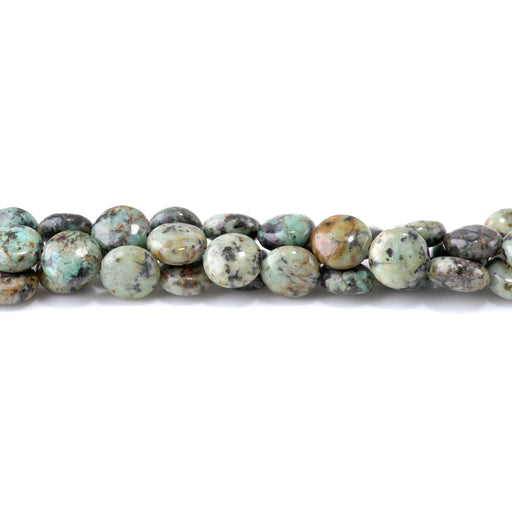 This is a Dakota Stones 12mm African Turquoise Gemstone strand with coin beads in 8 inch strand.