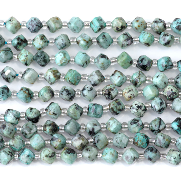 African Turquoise 4x6mm Corner Drilled Table Cut Cube - 15-16 Inch