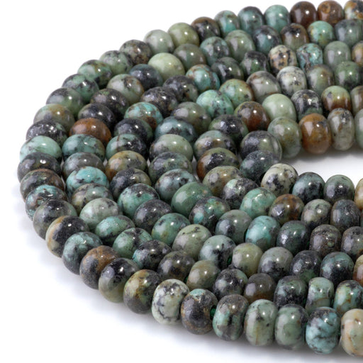 This is a Dakota Stones 5x8mm African Turquoise Large Hole Gemstone strand with rondelle beads in 8 inch strand.