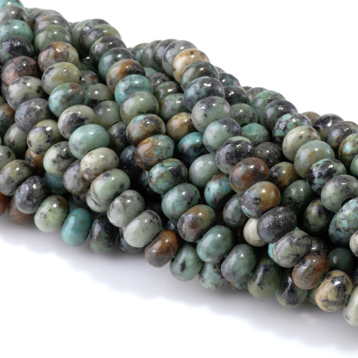 This is a Dakota Stones 5x8mm African Turquoise Large Hole Gemstone strand with rondelle beads in 8 inch strand.