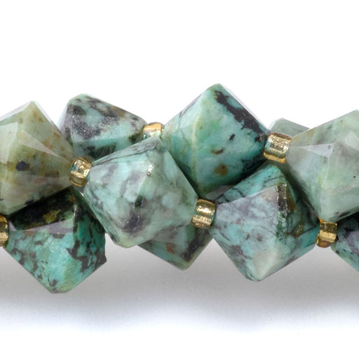 This is a Dakota Stones 8mm African Turquoise Bicone Gemstone strand with faceted beads in 15-16 inch strand.