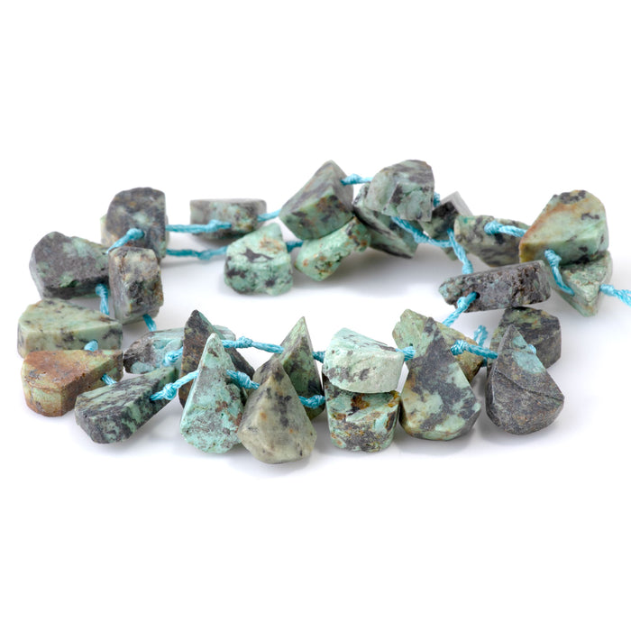 African Turquoise 9x13-12x16mm Top Drill Irregular Flat Drop - 15-16 Inch