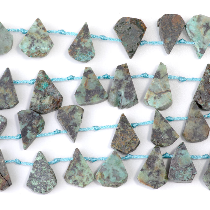 African Turquoise 9x13-12x16mm Top Drill Irregular Flat Drop - 15-16 Inch