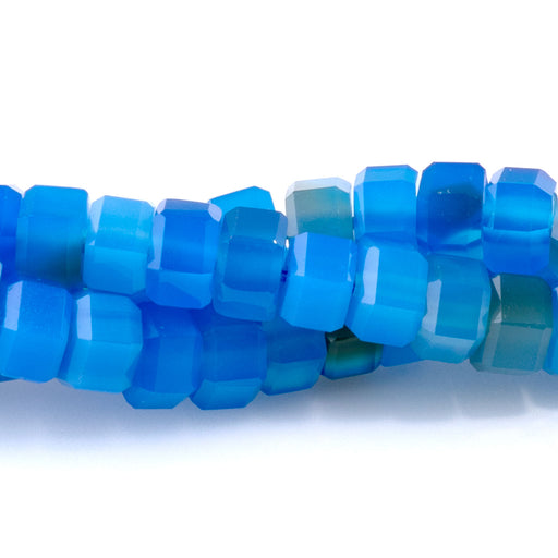 This is a Dakota Stones 6mm Blue Agate Hexagon Gemstone strand of round beads in 15-16 inch strand.