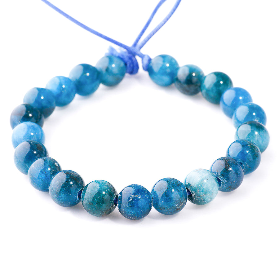 This is a Dakota Stones 10mm Blue Apatite Large Hole Gemstone strand with A grade round beads.