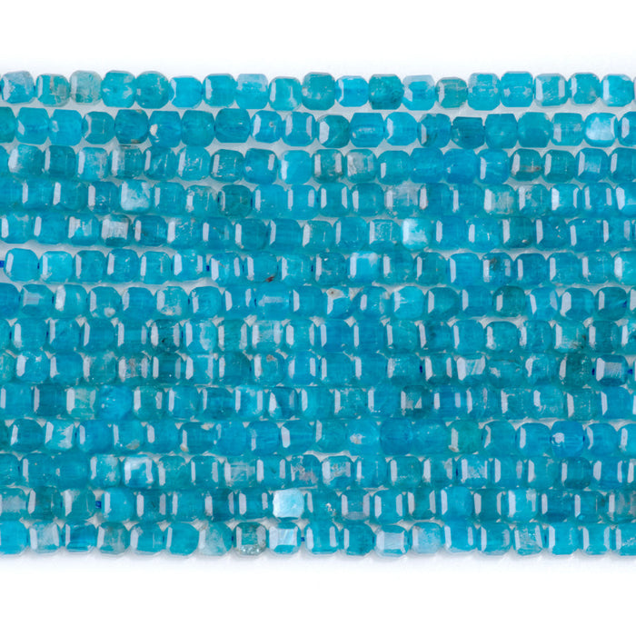 This is a Dakota Stones 3mm Blue Apatite Gemstone strand with A grade table-cut cube beads in 15-16 inch strand.