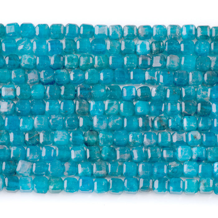 This is a Dakota Stones 4mm Blue Apatite Gemstone strand with table-cut cube beads in 15-16 inch strand.