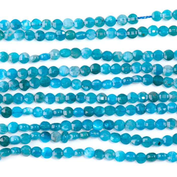 Blue Apatite 4mm Faceted Coin 15-16 Inch