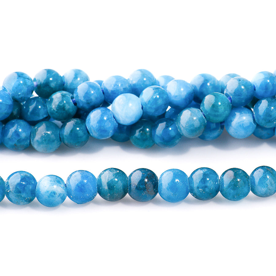 Blue Apatite 6mm Round A Grade - Large Hole Beads