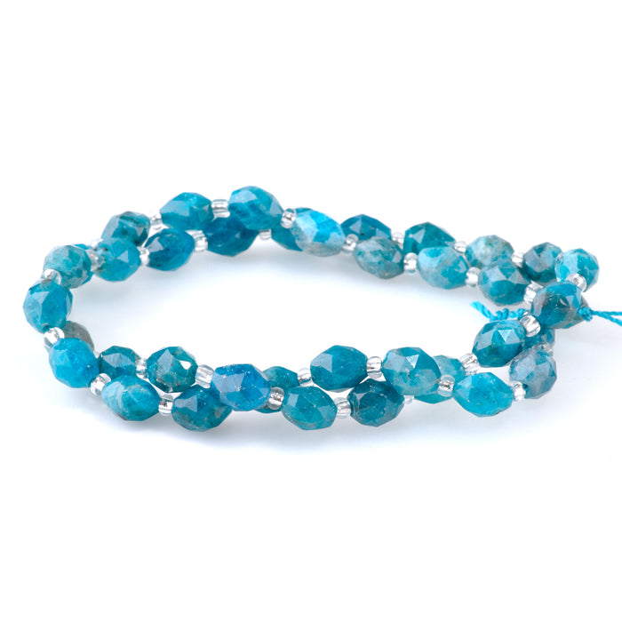 Blue Apatite 6x8mm Triangle Cut Faceted Rice Bead - 15-16 Inch