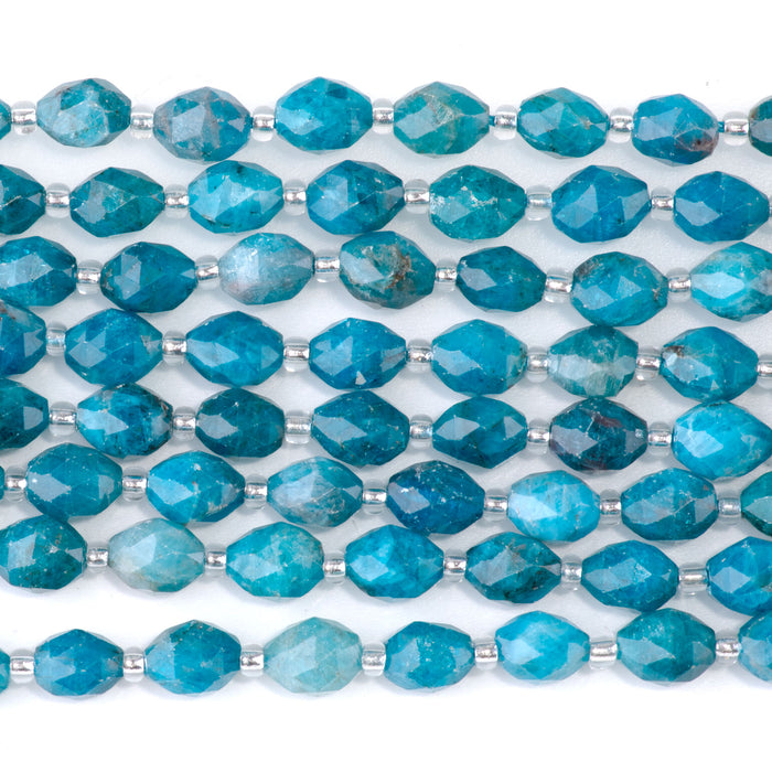 Blue Apatite 6x8mm Triangle Cut Faceted Rice Bead - 15-16 Inch