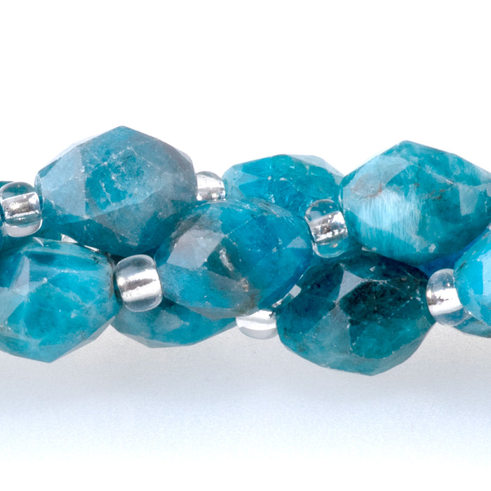 Blue Apatite 6x8mm Triangle Cut Faceted Rice Bead - 15-16 Inch