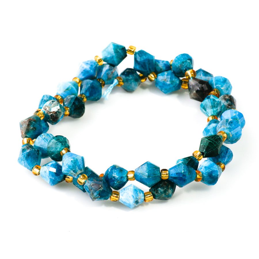 Blue Apatite 8mm Bicone Faceted A Grade - 15-16 Inch