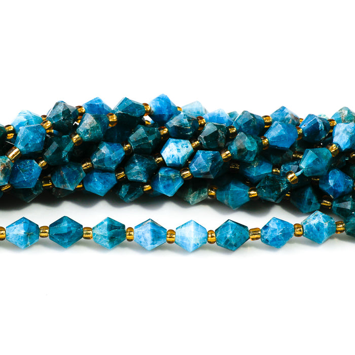 Blue Apatite 8mm Bicone Faceted A Grade - 15-16 Inch