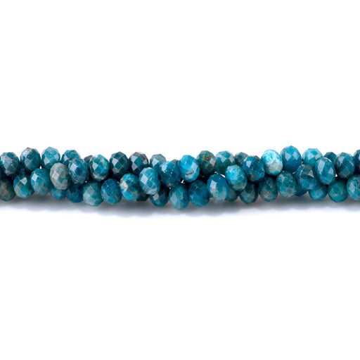This is a Dakota Stones 5x8mm Blue Apatite Gemstone strand with faceted rondelle beads in 15-16 inch strand.