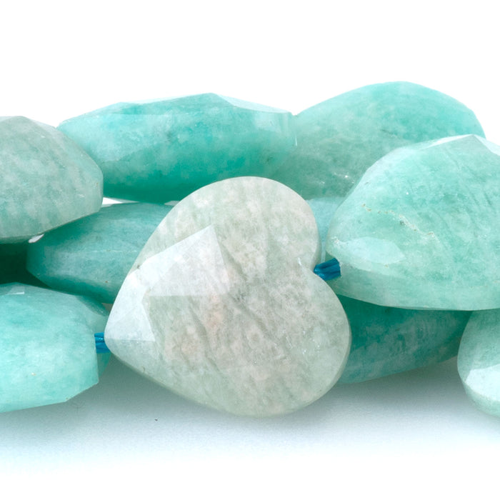 Brazilian Amazonite 14mm Faceted Heart A Grade - 15-16 Inch