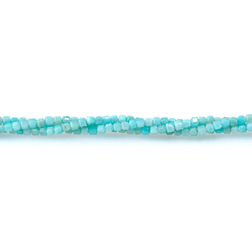 This is a Dakota Stones 3mm Brazilian Amazonite Gemstone strand with A grade table-cut cube beads in 15-16 inch strand.