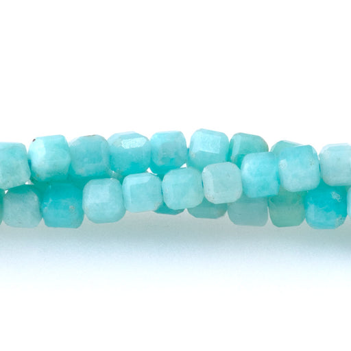 This is a Dakota Stones 3mm Brazilian Amazonite Gemstone strand with A grade table-cut cube beads in 15-16 inch strand.