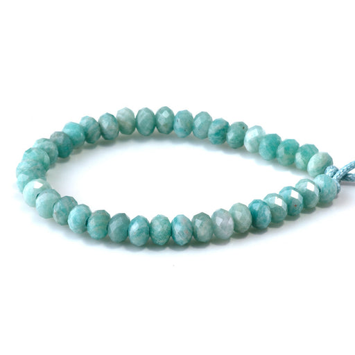 This is a Dakota Stones 5x8mm Brazilian Amazonite Large Hole Gemstone strand with faceted rondelle beads in 8 inch strand.