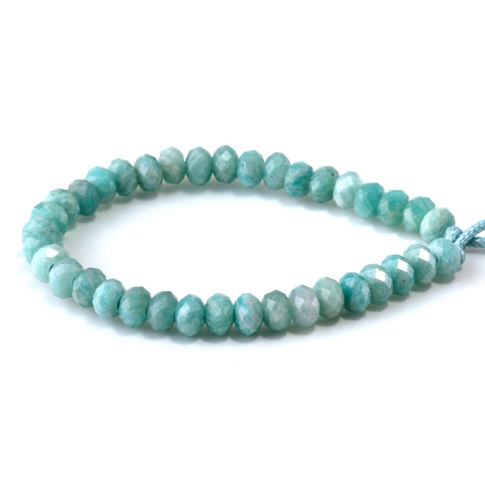 This is a Dakota Stones 5x8mm Brazilian Amazonite Large Hole Gemstone strand with faceted rondelle beads in 8 inch strand.