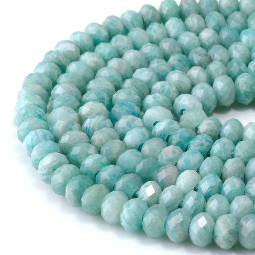 This is a Dakota Stones 5x8mm Brazilian Amazonite Large Hole Gemstone strand with faceted rondelle beads in 8 inch strand.