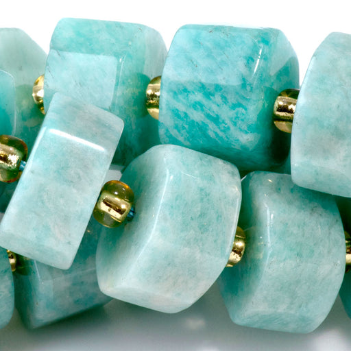 This is a Dakota Stones 6x10-13mm Brazilian Amazonite Wheel Gemstone strand with faceted beads in 15-16 inch strand.